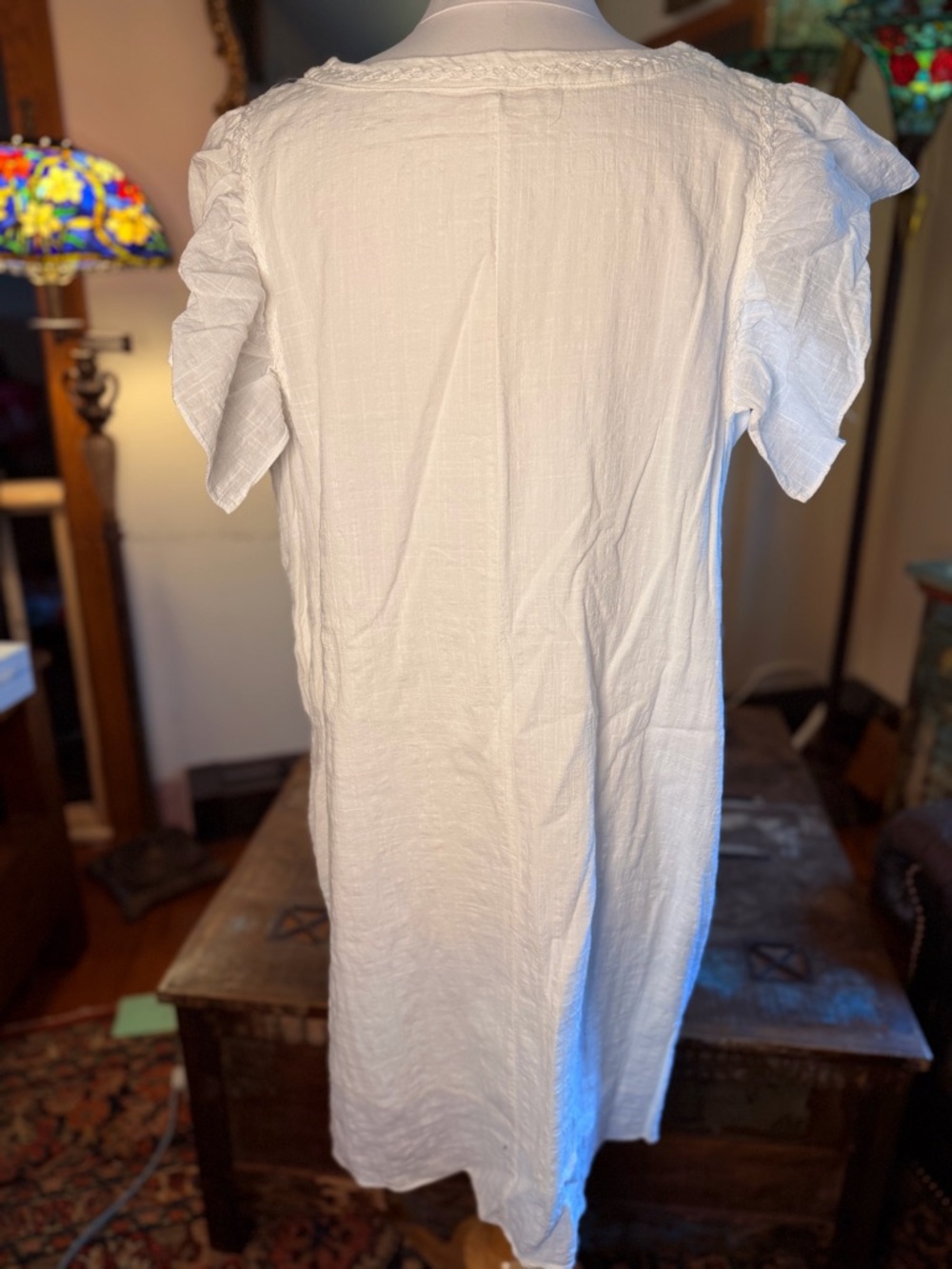 MAXSTUDIO White Lightweight Dress with Flutter Sleeve in Novelty Windowpane - Picture 5 of 12